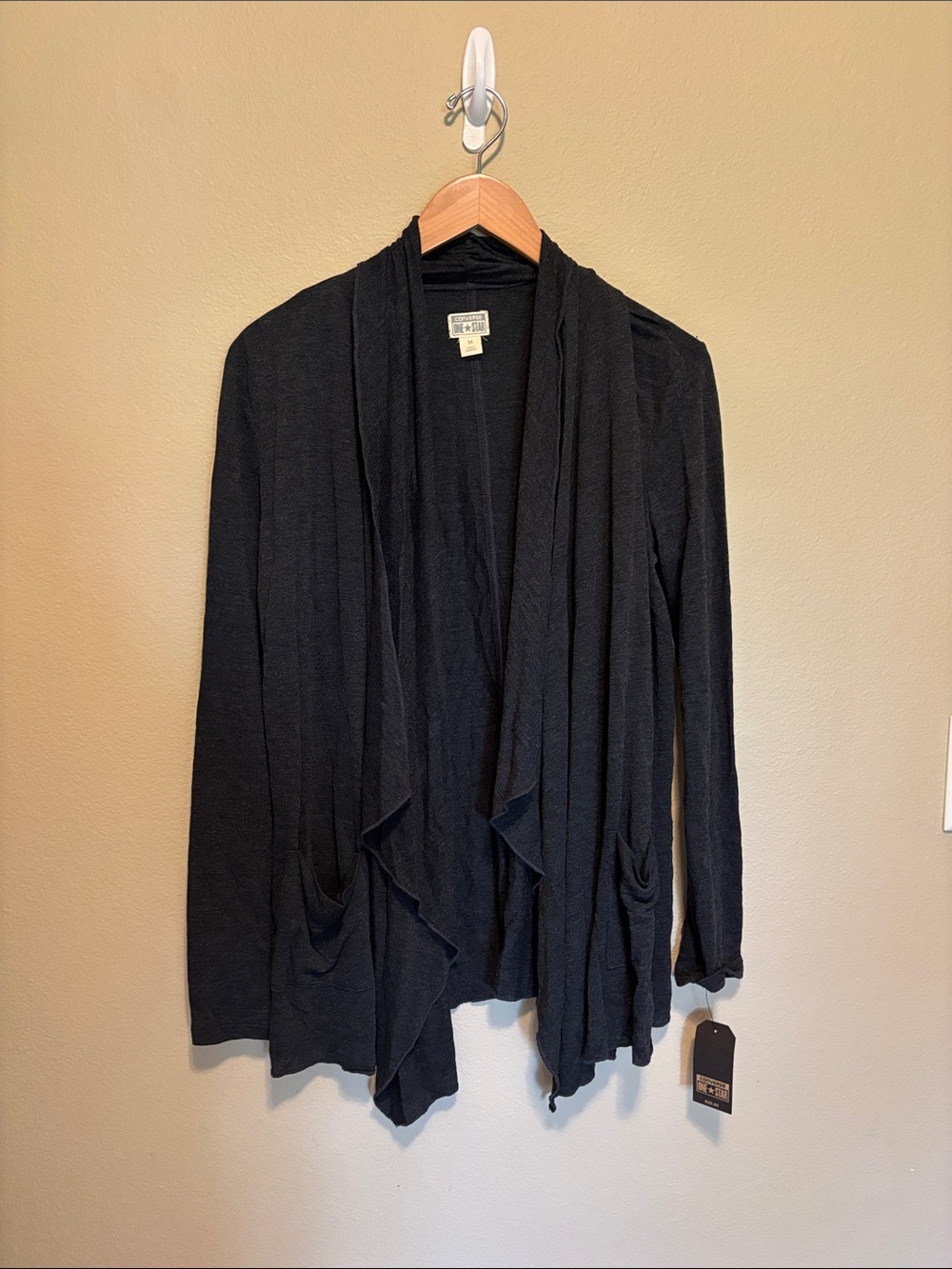 Converse One Star Grey-Black Open-Front Draped Cardigan with Pockets